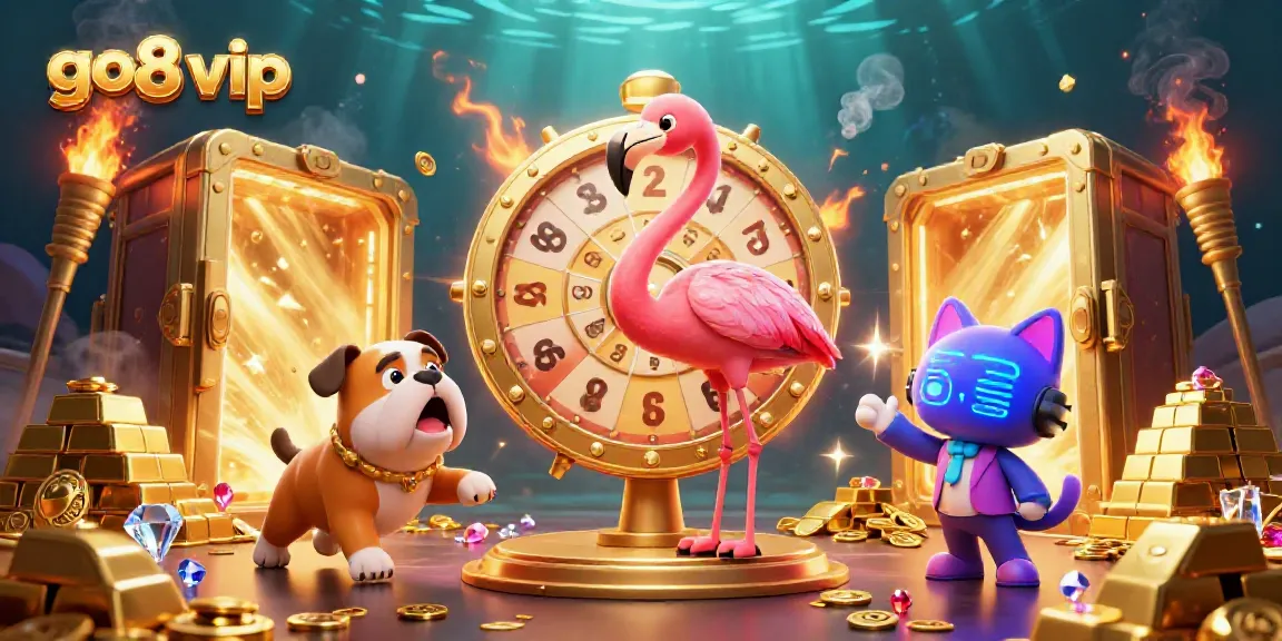 Engage with golden casino excitement as a go8 vip logo appears in this dynamic game show scene.