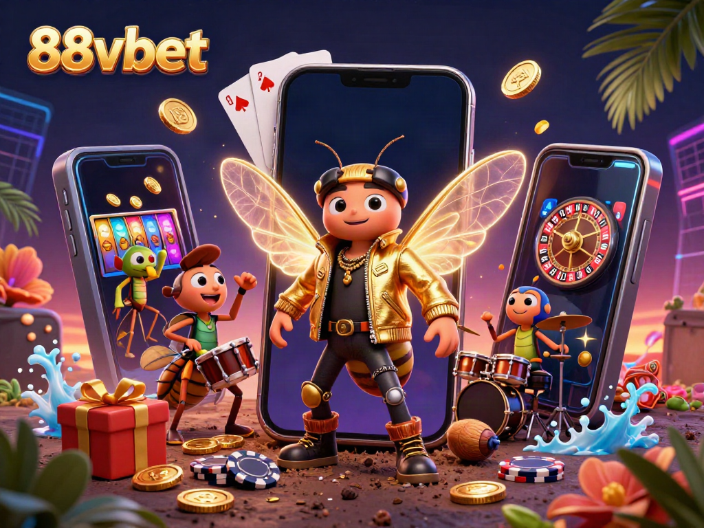 Engage in exciting gameplay with 88vbet featuring a vibrant 3D casino illustration showcasing dynamic elements.