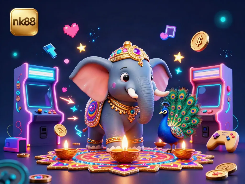 Engage with nk88's vibrant 3D casino scene featuring enchanting characters and game elements.