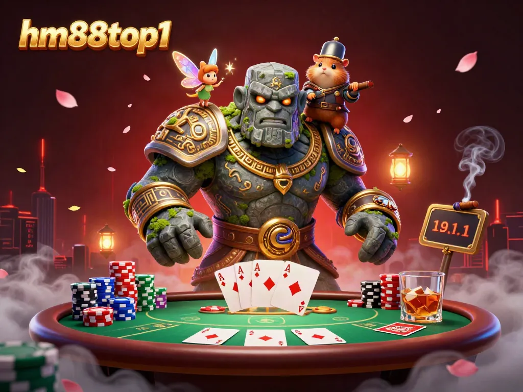 Engage in thrilling gameplay at hm88top1 with a dynamic scene of a golem, fairy, and hamster knight.