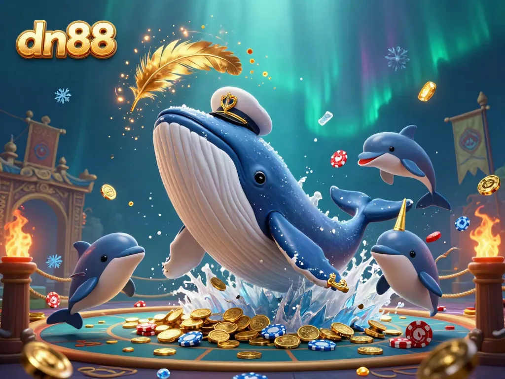 Engage in exciting gameplay at dn88 with a vibrant underwater casino scene featuring whales and dolphins.
