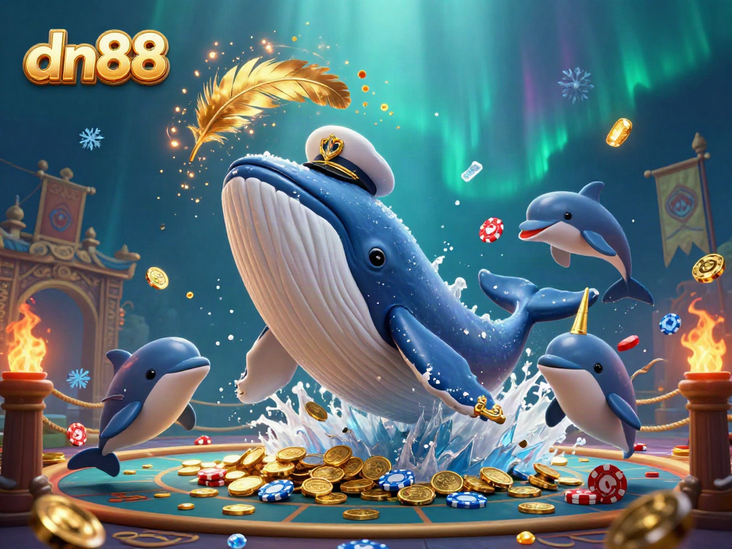 Engage in exciting gameplay at dn88 with a vibrant underwater casino scene featuring whales and dolphins.