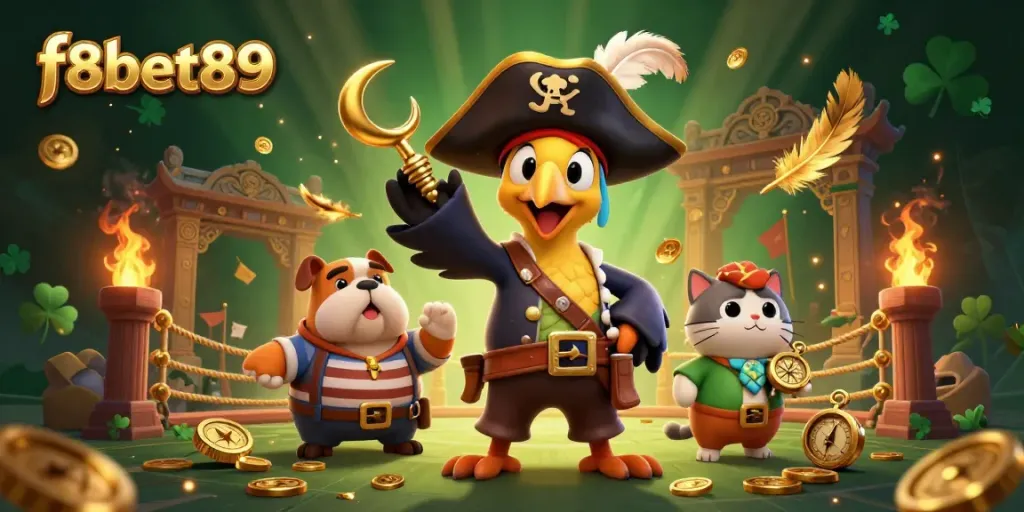 Engage with the vibrant pirate-themed casino adventure at f8bet89 with fun cartoon characters and game elements.