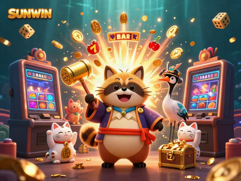 Experience SUNWIN with thrilling gameplay surrounded by exciting jackpot themes and vibrant characters.