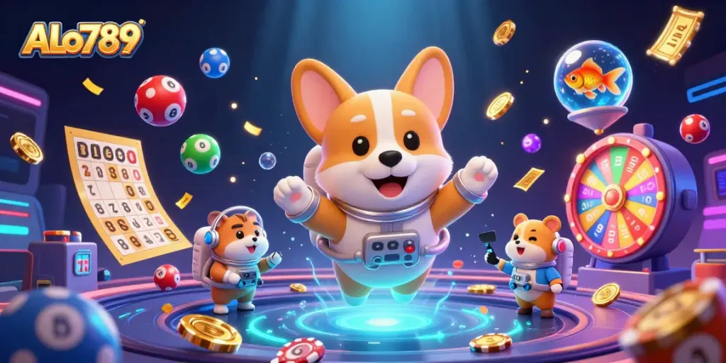 Experience thrilling action with ALo789 as a corgi astronaut navigates a floating casino.