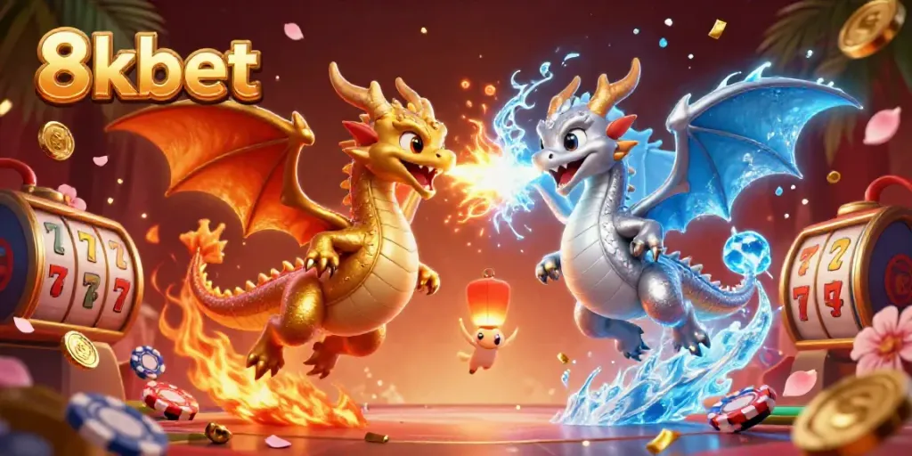 Experience immersive gaming fun with 8kbet's vibrant casino scene featuring thrilling dragons and lively elements.