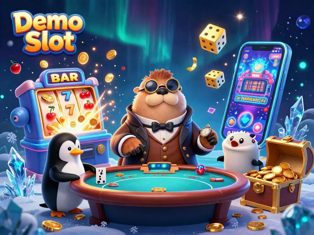Experience the excitement of Demo Slot games with vibrant 3D characters in a thrilling casino scene.