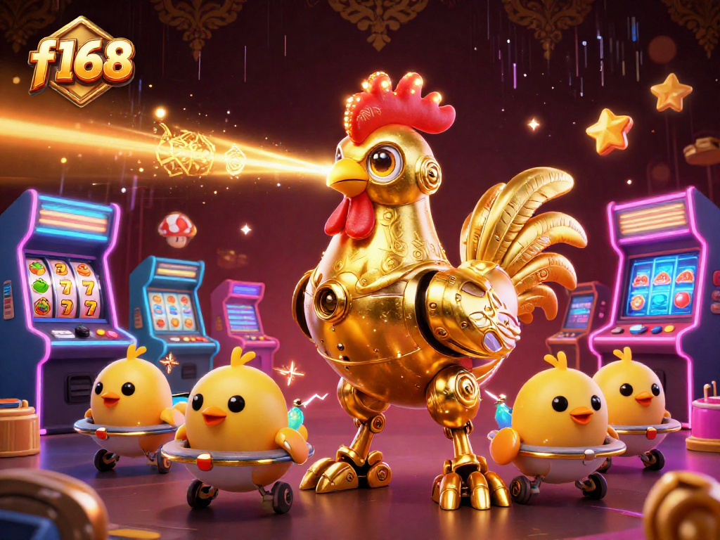 Experience thrilling gameplay at f168 with golden rooster robot and dynamic casino elements.
