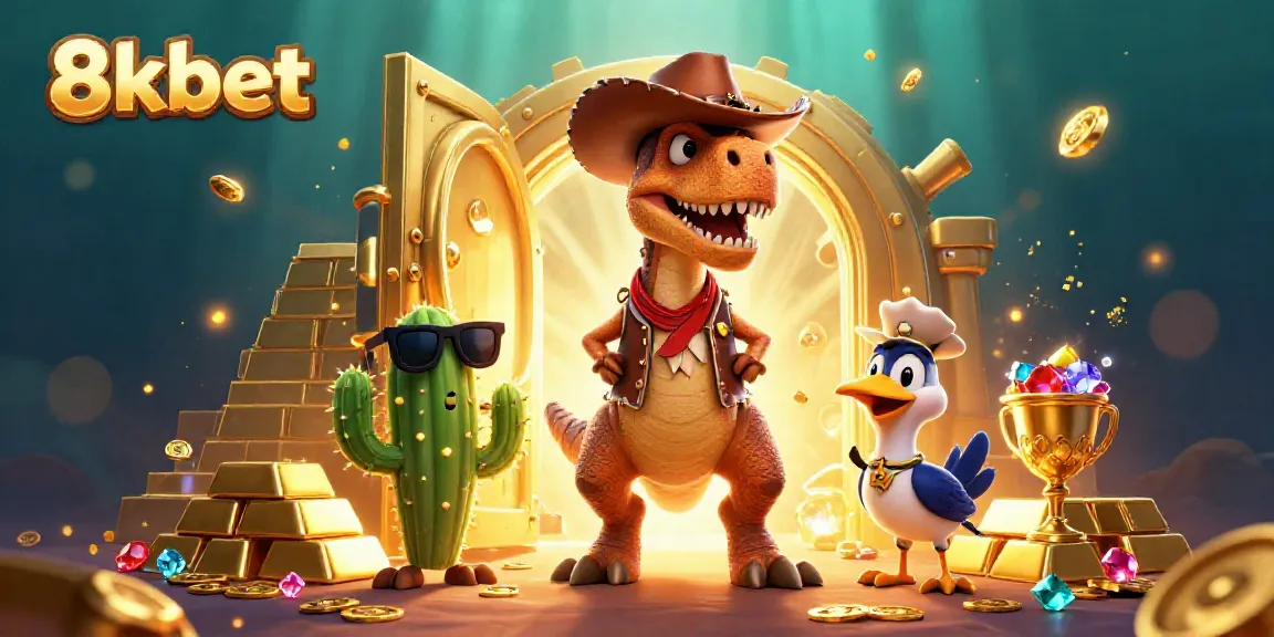 Experience exciting winnings at 8kbet with a dynamic 3D casino scene featuring vibrant characters.