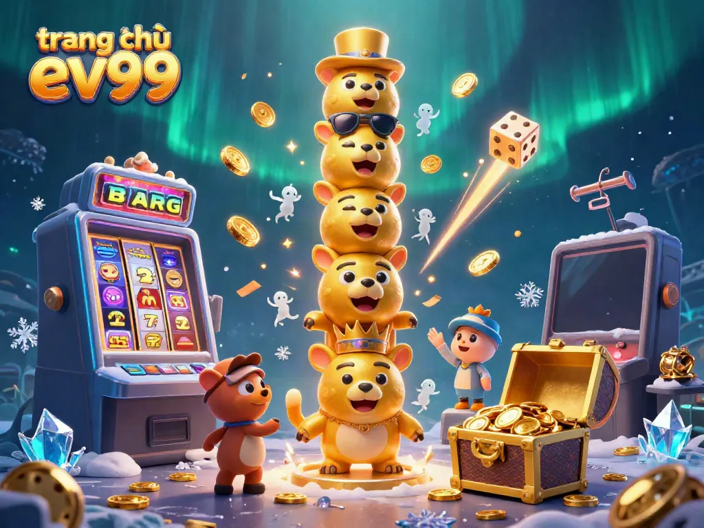 Experience the excitement of gambling at trang chủ ev99 with golden jackpot treasures and whimsical characters.