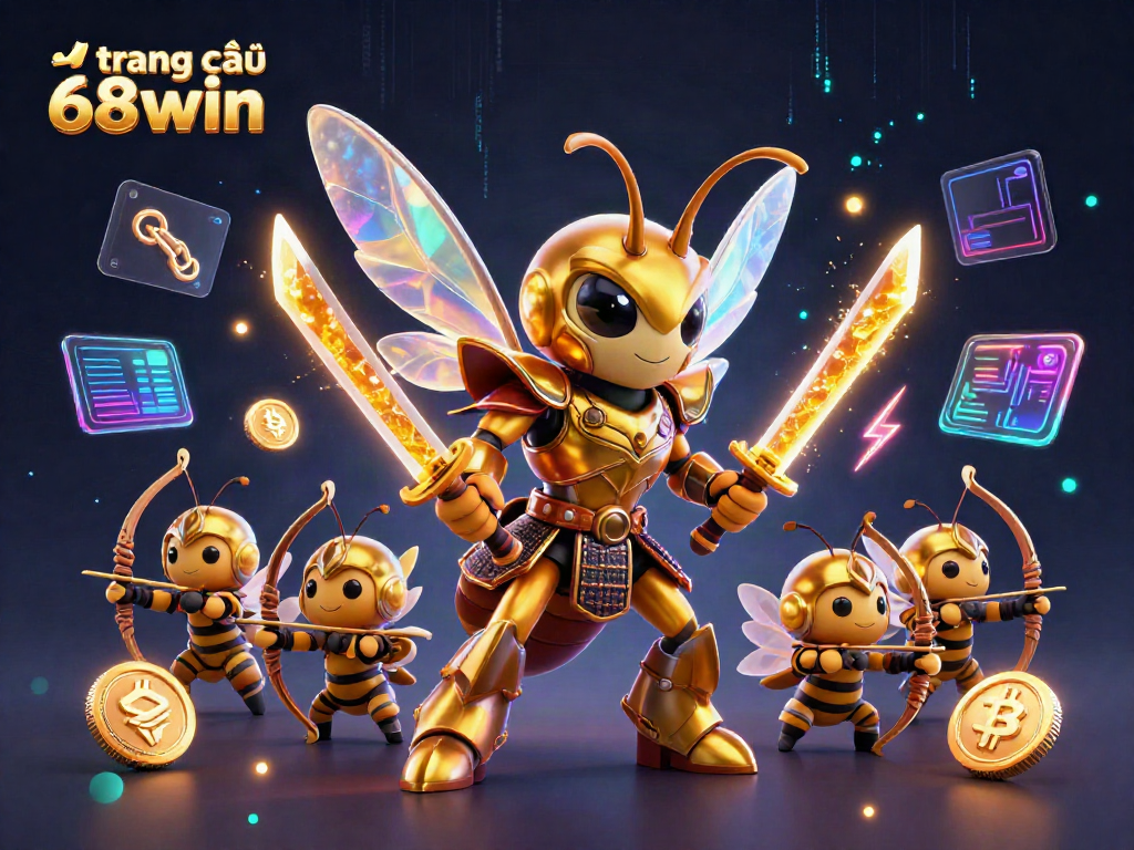 Engage with the excitement of trang chủ 68win, showcasing a dynamic 3D casino scene filled with vibrant characters and crypto elements.