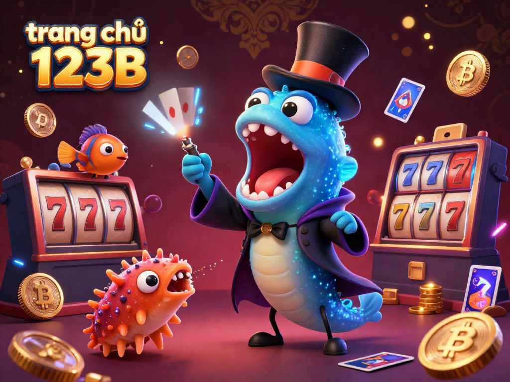 Engage in thrilling card tricks with special characters at trang chủ 123B, surrounded by dynamic casino elements.
